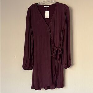 Socialite Elegant Long Sleeve Wine Dress